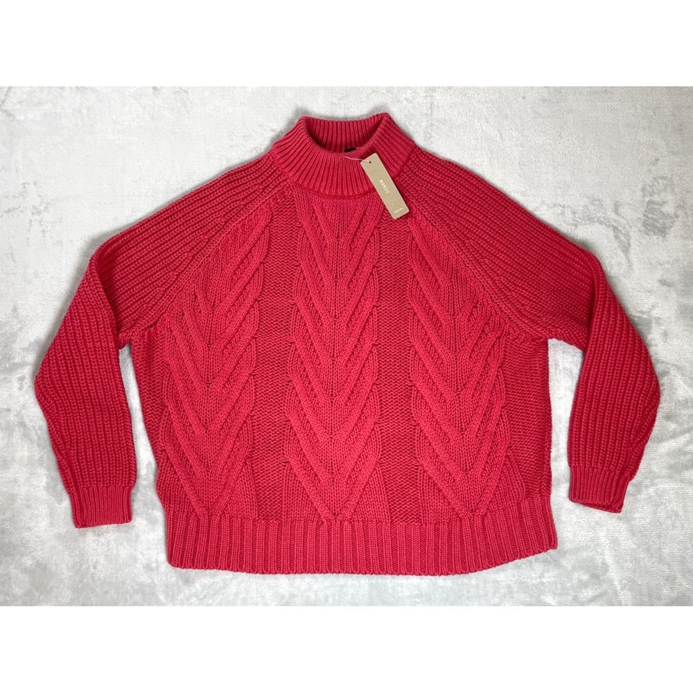 J.Crew Cable Knit Sweater Women XXS Red Cotton Fisherman Mock Neck NWT
